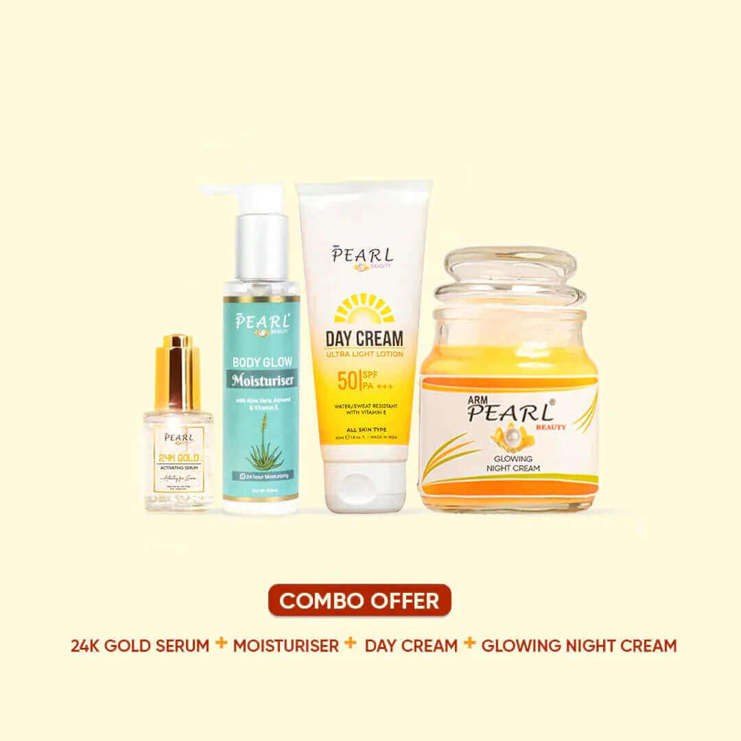 ARM Pearl 24K Gold Serum Body Glow Moisturizer Day Cream SPF50 Night Cream Combo