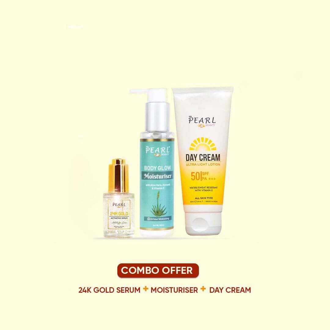ARM  Pearl  Combo  24K  Gold  Serum  Body  Glow  Moisturizer  Day  Cream  SPF50