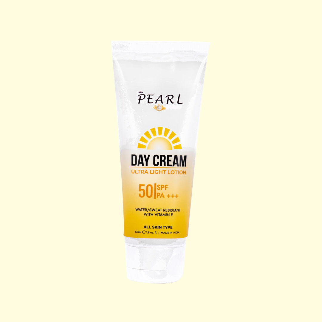 ARM Pearl Daycream Ultra Light Lotion | Water/sweat Resistant with Vitamin E| Sunscreen with SPF 50 | For Women & Men all skin types