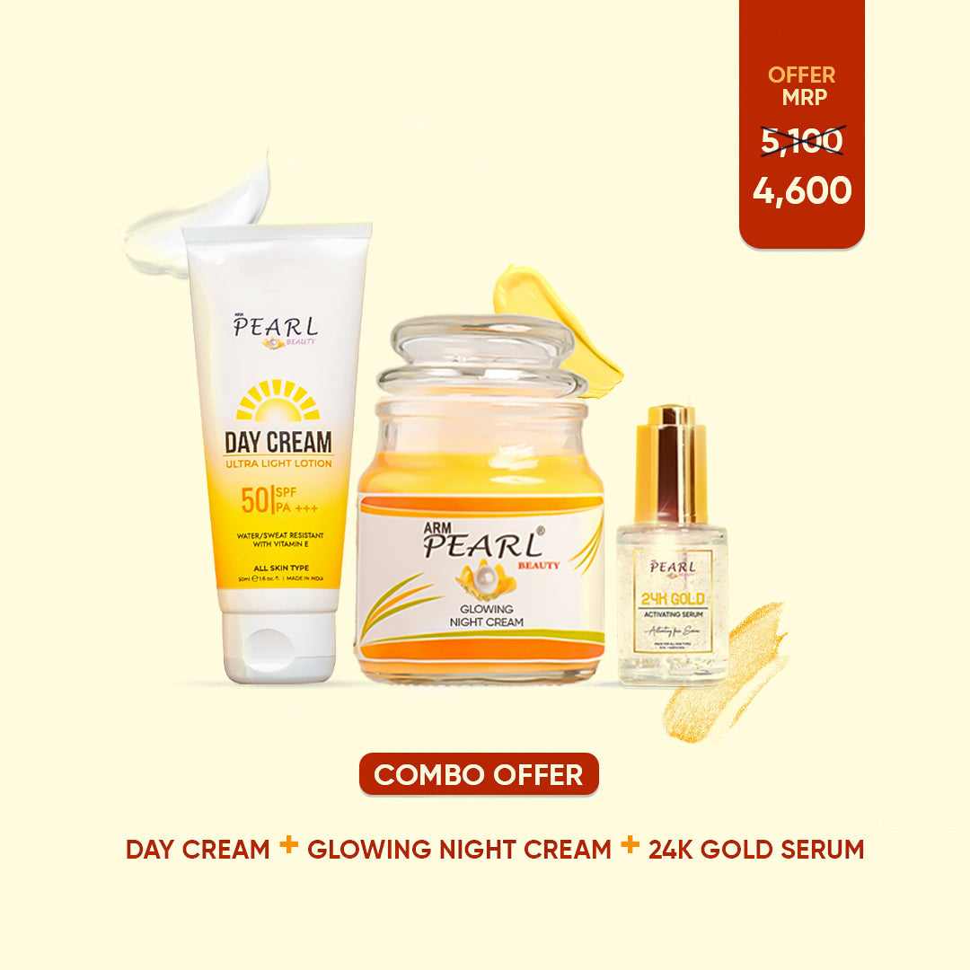 ARM Pearl Combo Sunscreen With SPF 50, Best Night Cream For Glowing Skin, 24K Gold Serum