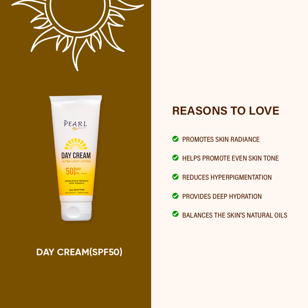 ARM Pearl Day Cream Sunscreen SPF 50 Promotes even skin tone